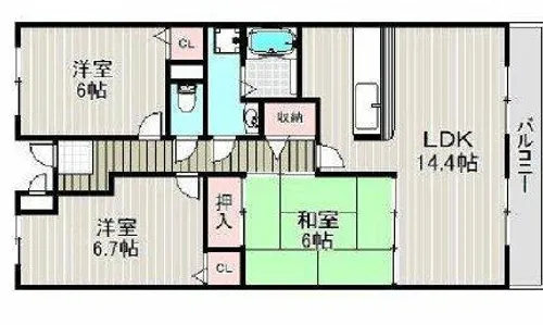 大阪府箕面市新稲7丁目【マンション】の間取り
