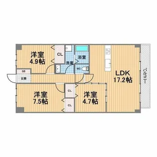ロジュマンヴェール若草【2階】の間取り