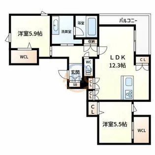 内代レジデンスサウス【4階】の間取り