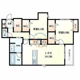 内代レジデンスサウス【2階】の間取り