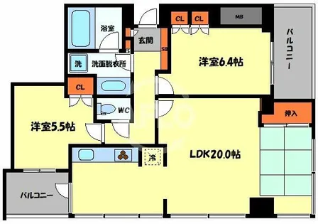 サンクタスタワー心斎橋ミラノグランデ【23階】の間取り