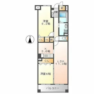 ソーラスフロント富船【11階】の間取り