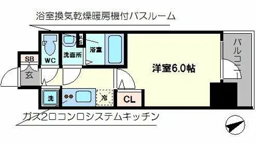 エスリード難波ステーションゲートサウステラス【13階】の間取り