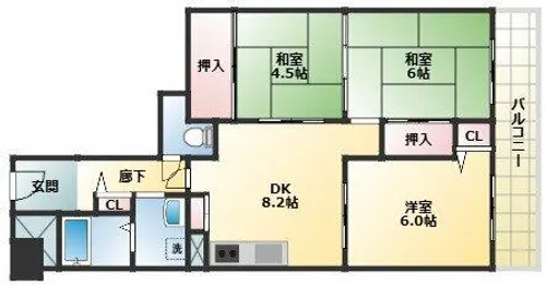 ユニハイム平野北【6階】の間取り