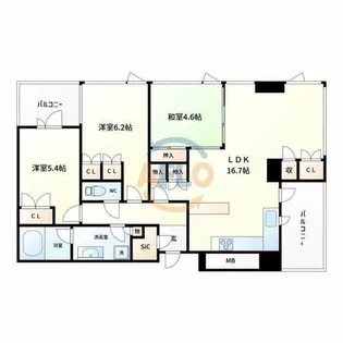 サンクタスタワー心斎橋ミラノグランデ【21階】の間取り