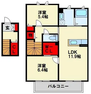 クラヴィエ石坂 C棟【202号室】の間取り