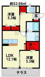 アンベリール苅田 B棟【102号室】の間取り
