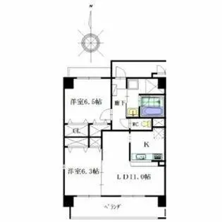 ハピネス天塚【1階】の間取り