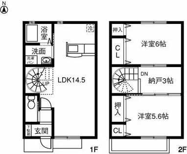 愛知県一宮市木曽川町三ツ法寺字村内【テラスハウス】の間取り