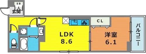 D-room旗塚通【103号室】の間取り