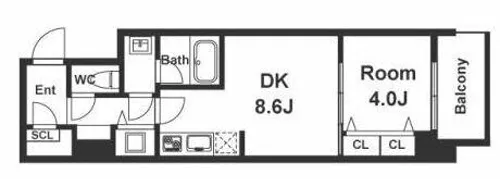 スプランディッド淀屋橋DUE【409号室】の間取り