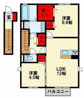 ヴィルヌーブ相坂 E棟【201号室】の間取り
