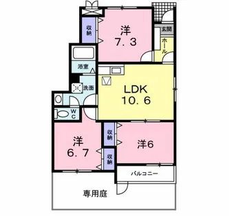 サニーガーデンE棟【1階】の間取り