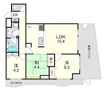 パレ・シェール芦屋東山【1階】の間取り