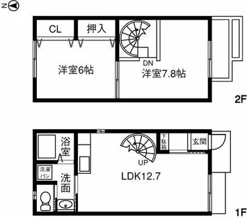 愛知県北名古屋市鹿田【テラスハウス】の間取り