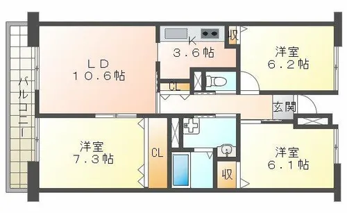県営伊川谷第2高層住宅2号棟【9階】の間取り