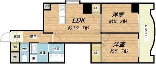 グランデージ清水谷【5階】の間取り