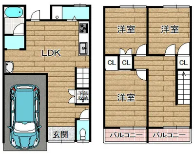 大阪府高槻市津之江町2丁目【テラスハウス】の間取り