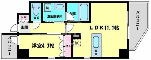ダイナシティ北浜【14階】の間取り