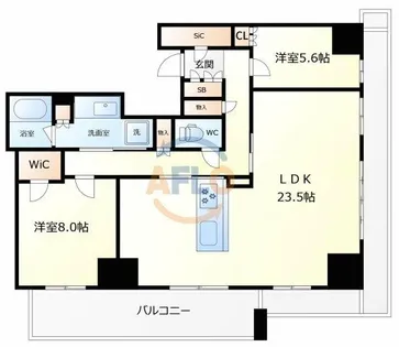 シエリアタワー大阪福島【23階】の間取り