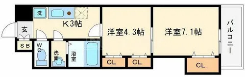 セントラル南船場【13階】の間取り
