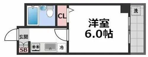 アパルト四天王寺Ⅱ【6階】の間取り