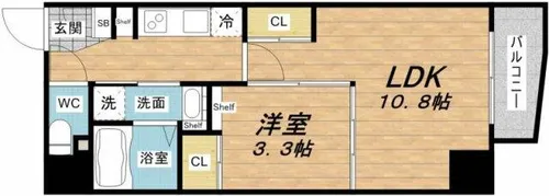 マリンズ心斎橋Ⅲ【13階】の間取り