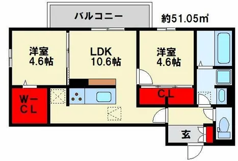 MER行事 B棟【102号室】の間取り