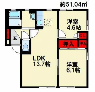ガーデンシティ今井 A棟【102号室】の間取り