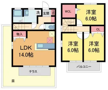 兵庫県西宮市段上町1丁目【テラスハウス】の間取り