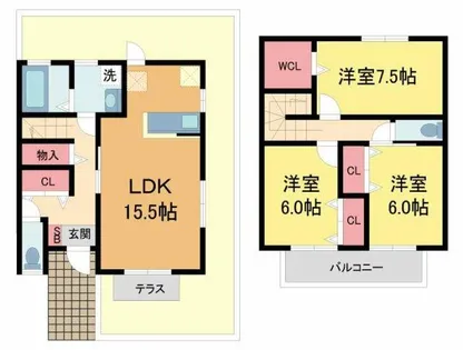 兵庫県宝塚市野上4丁目【テラスハウス】の間取り