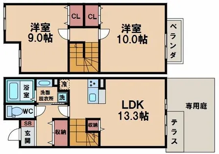 メルヴェーユ北畠【1階】の間取り