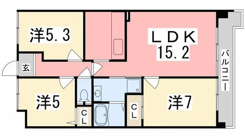 ヒルサイドテラス北平野【203号室】の間取り
