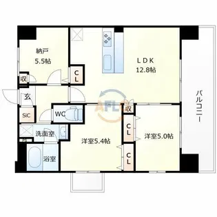 スプランディッド玉造DUE【2階】の間取り