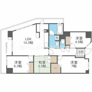 カスタリア阿倍野【6階】の間取り