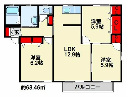 フィオーレⅠ A棟【102号室】の間取り