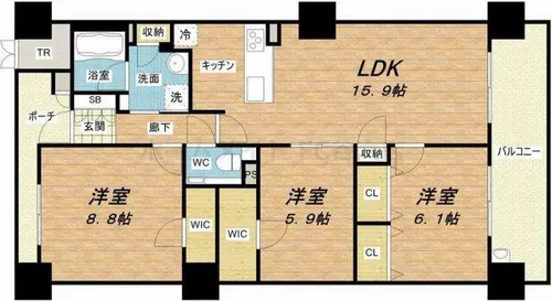 ロイヤルパークス桃坂【9階】の間取り