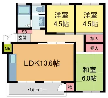 逆瀬川ハイツ3号棟【3階】の間取り