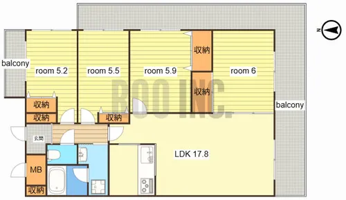 手柄アートスカイハイツ【406号室】の間取り