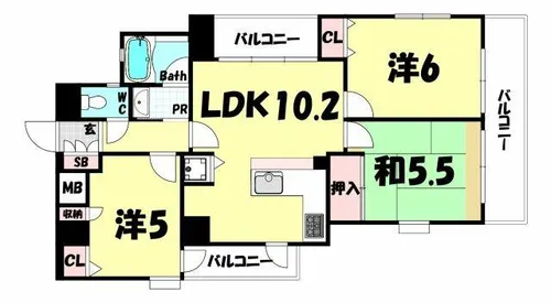 サンビルダー北野壱番館【6階】の間取り