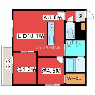 リガーレ月寒東【3階】の間取り