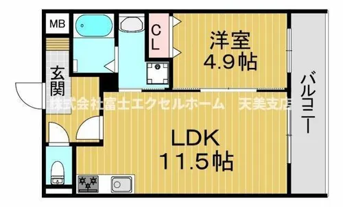 EXハイツ公園南Ⅱ【102号室】の間取り