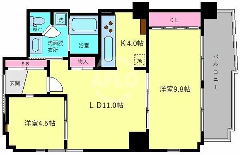 ロイヤルパークス桃坂【8階】の間取り