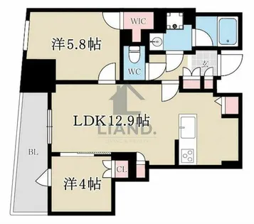 レーベン福岡天神ONE TOWER【14階】の間取り
