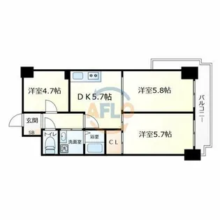 ライオンズマンション夕陽丘【4階】の間取り