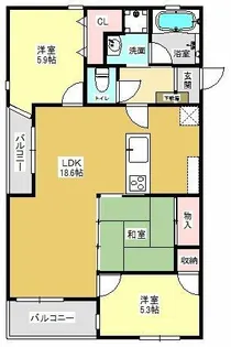 ニューガイアソラーレ葛原【3階】の間取り