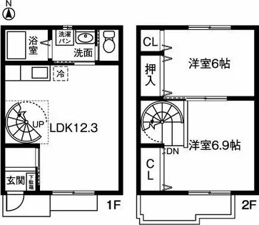 愛知県北名古屋市鹿田永塚【テラスハウス】の間取り