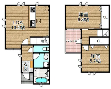 大阪府高槻市城南町2丁目【テラスハウス】の間取り