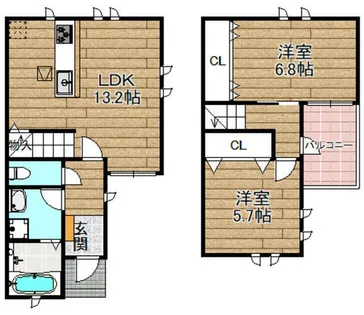 大阪府高槻市城南町2丁目【テラスハウス】の間取り