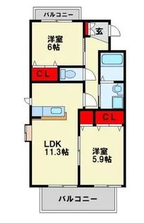 シャーメゾンJ・K A棟【303号室】の間取り